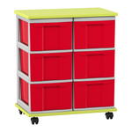 Flexeo® Fahrbares Containersystem mit Ablage, 6 große Boxen