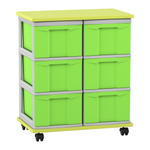 Flexeo® Fahrbares Containersystem mit Ablage, 6 große Boxen