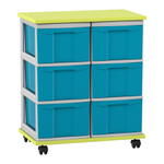 Flexeo® Fahrbares Containersystem mit Ablage, 6 große Boxen