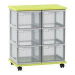 Flexeo® Fahrbares Containersystem mit Ablage, 6 große Boxen