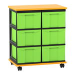 Flexeo® Fahrbares Containersystem mit Ablage, 6 große Boxen