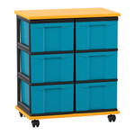 Flexeo® Fahrbares Containersystem mit Ablage, 6 große Boxen