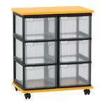 Flexeo® Fahrbares Containersystem mit Ablage, 6 große Boxen