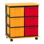 Flexeo® Fahrbares Containersystem mit Ablage, 6 große Boxen