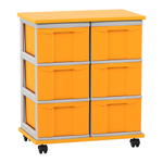 Flexeo® Fahrbares Containersystem mit Ablage, 6 große Boxen
