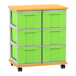 Flexeo® Fahrbares Containersystem mit Ablage, 6 große Boxen