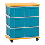Flexeo® Fahrbares Containersystem mit Ablage, 6 große Boxen