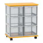 Flexeo® Fahrbares Containersystem mit Ablage, 6 große Boxen