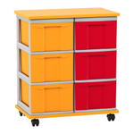 Flexeo® Fahrbares Containersystem mit Ablage, 6 große Boxen