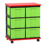Flexeo® Fahrbares Containersystem mit Ablage, 6 große Boxen