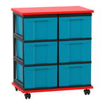 Flexeo® Fahrbares Containersystem mit Ablage, 6 große Boxen
