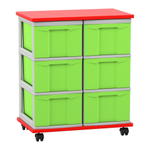 Flexeo® Fahrbares Containersystem mit Ablage, 6 große Boxen