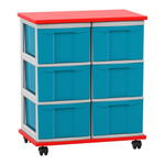 Flexeo® Fahrbares Containersystem mit Ablage, 6 große Boxen