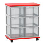 Flexeo® Fahrbares Containersystem mit Ablage, 6 große Boxen