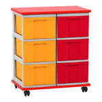 Flexeo® Fahrbares Containersystem mit Ablage, 6 große Boxen