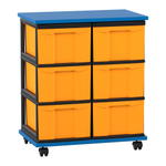 Flexeo® Fahrbares Containersystem mit Ablage, 6 große Boxen