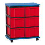 Flexeo® Fahrbares Containersystem mit Ablage, 6 große Boxen