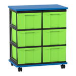 Flexeo® Fahrbares Containersystem mit Ablage, 6 große Boxen