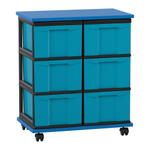 Flexeo® Fahrbares Containersystem mit Ablage, 6 große Boxen