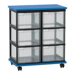 Flexeo® Fahrbares Containersystem mit Ablage, 6 große Boxen