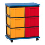 Flexeo® Fahrbares Containersystem mit Ablage, 6 große Boxen