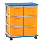 Flexeo® Fahrbares Containersystem mit Ablage, 6 große Boxen