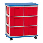 Flexeo® Fahrbares Containersystem mit Ablage, 6 große Boxen