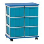 Flexeo® Fahrbares Containersystem mit Ablage, 6 große Boxen