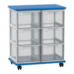 Flexeo® Fahrbares Containersystem mit Ablage, 6 große Boxen