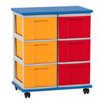Flexeo® Fahrbares Containersystem mit Ablage, 6 große Boxen