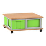 Flexeo® Fahrbares Containersystem mit Ablage, 4 große Boxen
