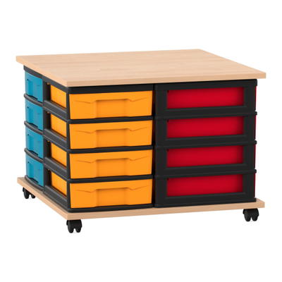 Flexeo® Fahrbares Containersystem mit Ablage, 16 kleine Boxen