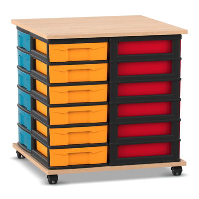 Flexeo® Fahrbares Containersystem mit Ablage, 24 kleine Boxen