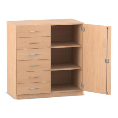 Flexeo® Schrank, 6 kleine Schubladen, 3 Fächer rechts, 1 Tür, Breite 94,4 cm