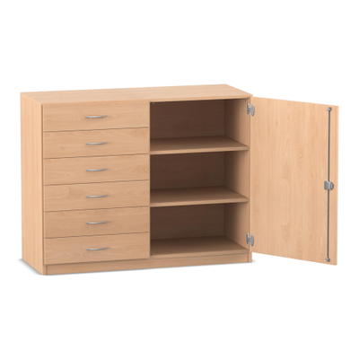 Flexeo® Schrank, 6 kleine Schubladen, 3 Fächer rechts, 1 Tür, Breite 126,4 cm