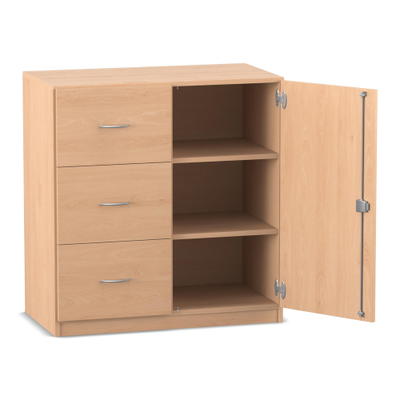 Flexeo® Schrank, 3 großen Schubladen, 3 Fächer rechts, 1 Tür, Breite 94,4 cm