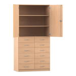 Flexeo® Schrank, 12 kleine Schubladen, 3 Fächer, 2 Türen