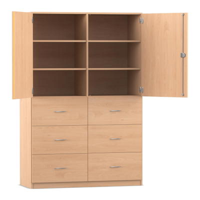 Flexeo® Schrank, 6 große Schubladen, 6 Fächer, 2 Türen, Breite 126,4 cm