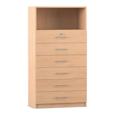 Flexeo® Schrank, 6 kleine Schubladen, oben 1 Fach = 4 Ordnerhöhen