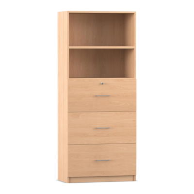 Flexeo® Schrank, 3 große Schubladen, oben 2 Fächer = 5 Ordnerhöhen