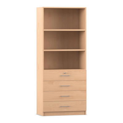 Flexeo® Schrank, 4 kleine Schubladen, oben 3 Fächer = 5 Ordnerhöhen
