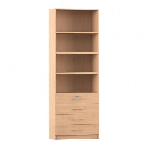818082_p02_1000 Flexeo® Schrank, 4 kleine Schubladen, oben 4 Fächer = 6 Ordnerhöhen