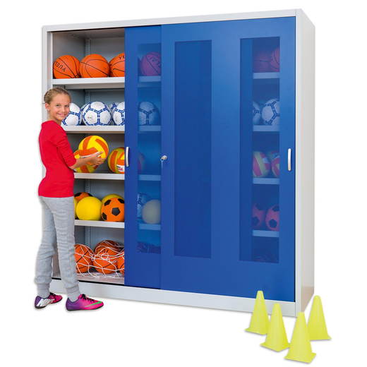 84944_a_1000 Ballschrank aus Stahl mit Schiebetüren