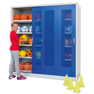 Ballschrank aus Stahl mit Schiebetüren