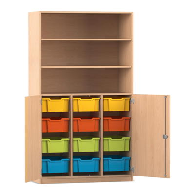 Flexeo® Halbtürenschrank PRO, 3 Reihen, 12 Boxen Gr. M, 3 Fächer, 2 Halbtüren