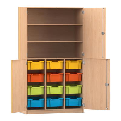 Flexeo® Halbtürenschrank PRO, 3 Reihen, 12 Boxen Gr. M, 3 Fächer, 4 Halbtüren