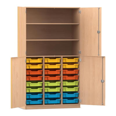 Flexeo® Halbtürenschrank PRO, 3 Reihen, 24 Boxen Gr. S, 3 Fächer, 4 Halbtüren