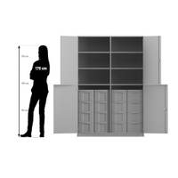 Flexeo® Schrank, 16 große Boxen, 6 Fächer, Mittelwand, 4 Halbtüren – Bild 298