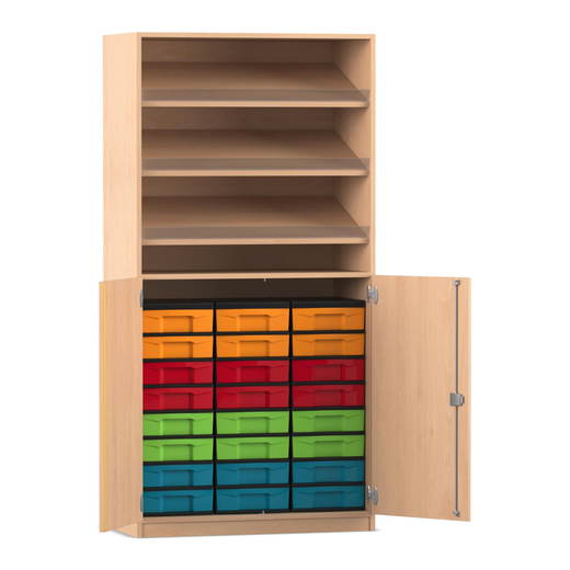 Flexeo-Schrank-3-Schraegablagen-24-kleine-Boxen-2-Halbtueren-802020_P01-ZN Flexeo® Schrank, 3 Schrägablagen, 24 kleine Boxen, 2 Halbtüren - Flexeo Schrank 3 Schraegablagen 24 kleine Boxen 2 Halbtueren 802020 P01 ZN