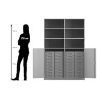 Flexeo® Schrank, 32 kleine Boxen, 6 Fächer, Mittelwand, 2 Halbtüren – Bild 298